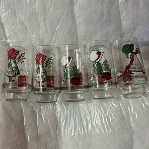 Vintage Holly Hobby Coca-Cola Merry Christmas themed glassware